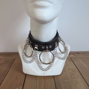Black Faux Leather Goth Punk Chain Choker Necklace Collar